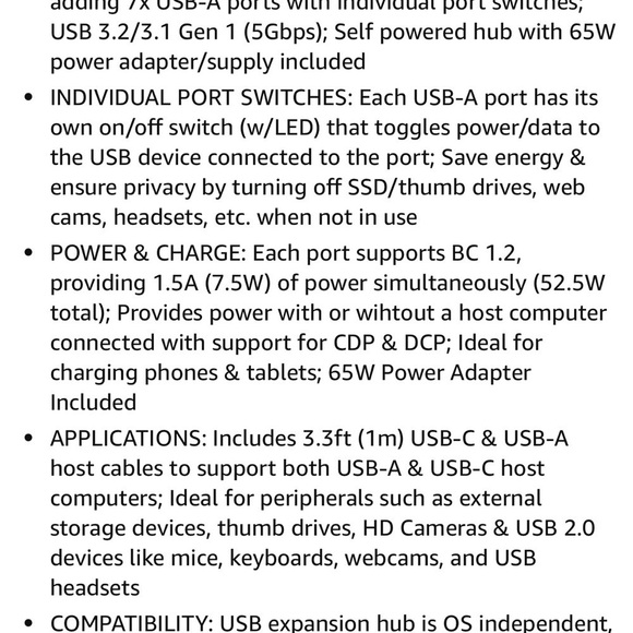 7 USB 3.2 Gen 1 (5Gbps)Hub with on/off port switches - Picture 4 of 5